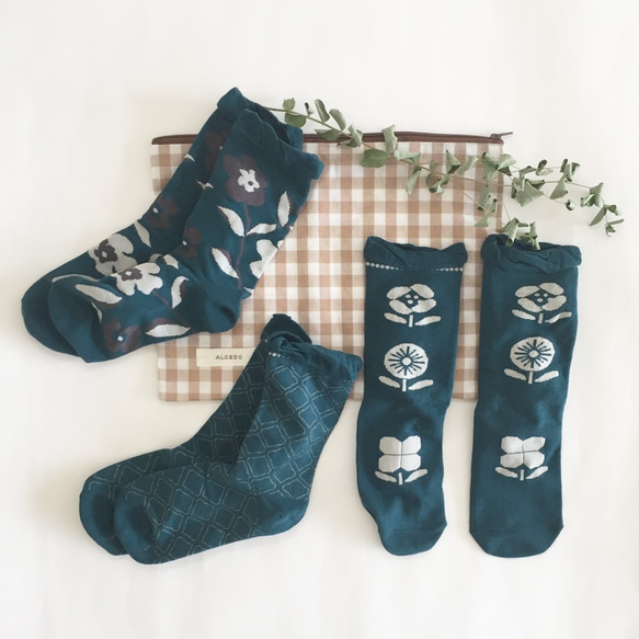 春季花卉圖案襪子 3 雙套裝 Triton 藍色花卉圖案 ALCEDO 第1張的照片