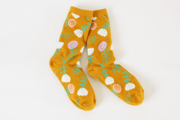 靴下　socks flower mustard ALCEDO レディース 3枚目の画像