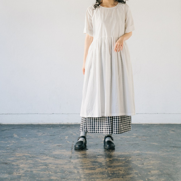 五分袖ワンピース cotton gather dress  white ALCEDO 1枚目の画像