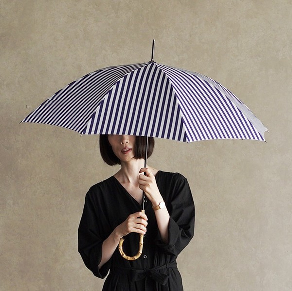 竹の傘 stripe navy 晴雨兼用 長傘 ALCEDO 161001 ストライプ