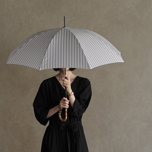 竹の傘 ストライプ ライトグレー 晴雨兼用 長傘 ALCEDO 161004 日傘