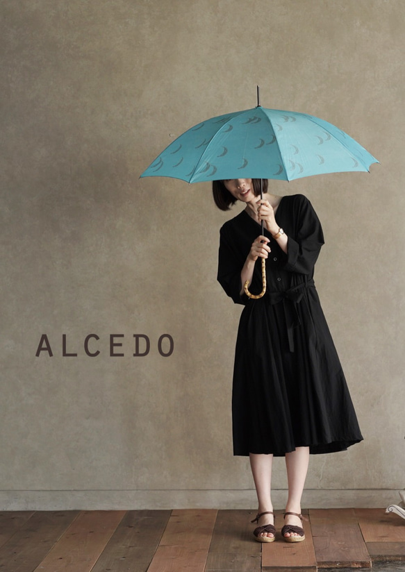 竹の傘 moon sky 晴雨兼用 長傘 ALCEDO 161016 日傘 雨傘 月 水色 9枚目の画像
