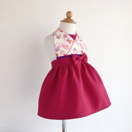 【送料無料】袴風スタイ&二重リボンヘアバンド(水色×つばき) 送料無料】袴風スタイ&二重リボンヘアバンド(水色×つばき)