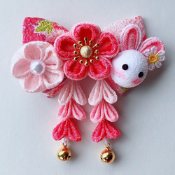 受注制作】ペット 犬・猫用 つまみ細工《うさぎ・ピンク》可愛いリボン