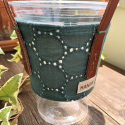 SOKONUKE BAG ＊レザーハンドルシリーズ （Eyelet Lace Green）ドリンクホルダー　エコバッグ 4枚目の画像