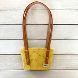 SOKONUKE BAG ＊レザーハンドルシリーズ （Eyelet Lace Yellow）ドリンクホルダー　エコバッグ 2枚目の画像