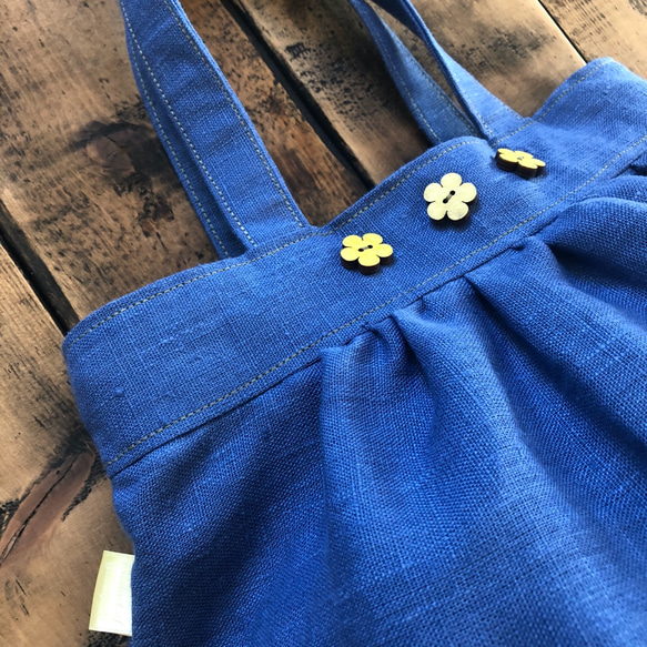 Gather Tote bag　ギャザートート　お買い物バッグ　リバーシブル　１点もの＜Yellow buttons＞ 2枚目の画像