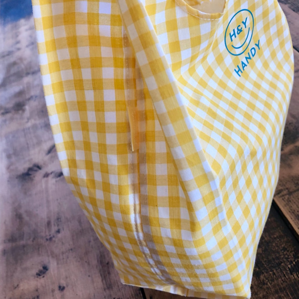 eco bag　お買い物バッグ　ちょっこっとバッグ　（Yellow Gingham Check） 4枚目の画像