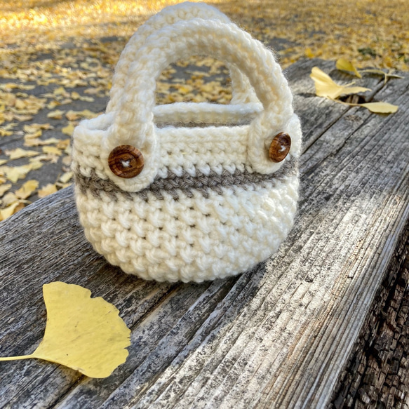 エコバッグが入る小さくてかわいい knit  bag（エコバッグ付き） mini size ：white 1枚目の画像