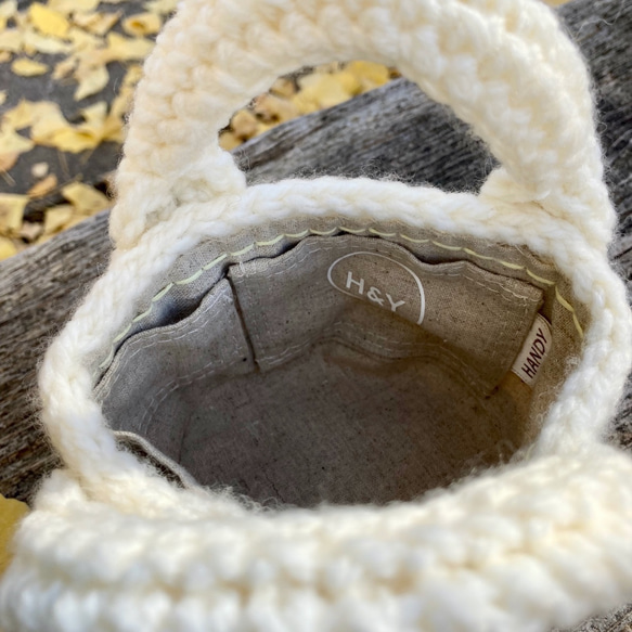 エコバッグが入る小さくてかわいい knit  bag（エコバッグ付き） mini size ：white 3枚目の画像