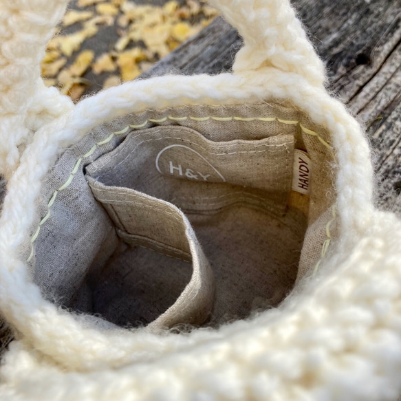 エコバッグが入る小さくてかわいい knit  bag（エコバッグ付き） mini size ：white 4枚目の画像