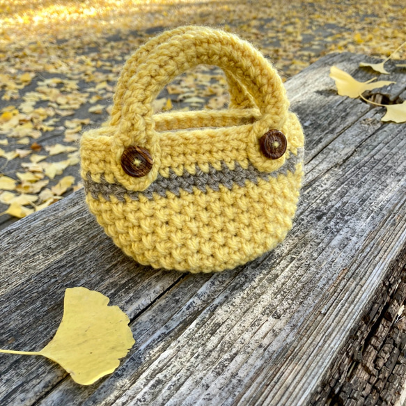 エコバッグが入る小さくてかわいい knit  bag（エコバッグ付き） mini size ：yellow 1枚目の画像