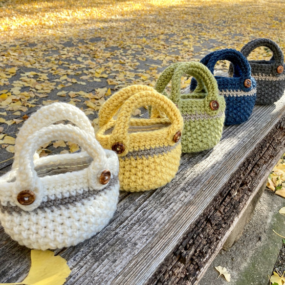 エコバッグが入る小さくてかわいい knit  bag（エコバッグ付き） mini size ：yellow 9枚目の画像