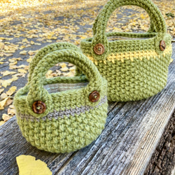 エコバッグが入る小さくてかわいい knit  bag（エコバッグ付き） mini size ：green 10枚目の画像