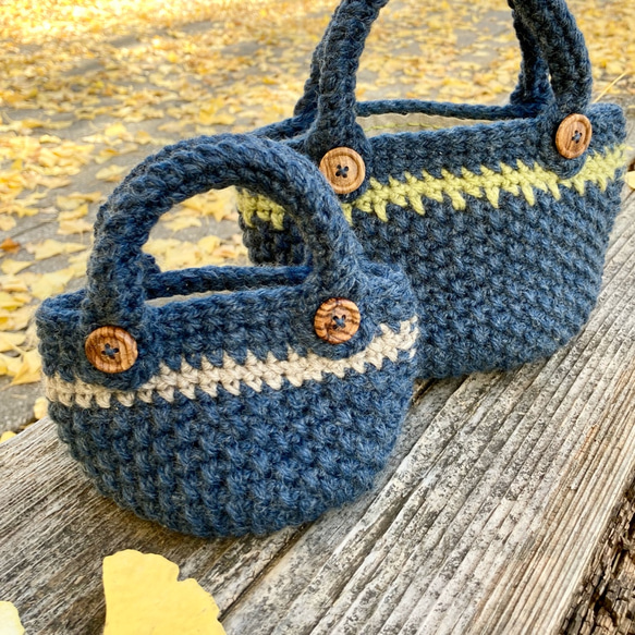 エコバッグが入る小さくてかわいい knit  bag（エコバッグ付き） mini size ：navy 10枚目の画像