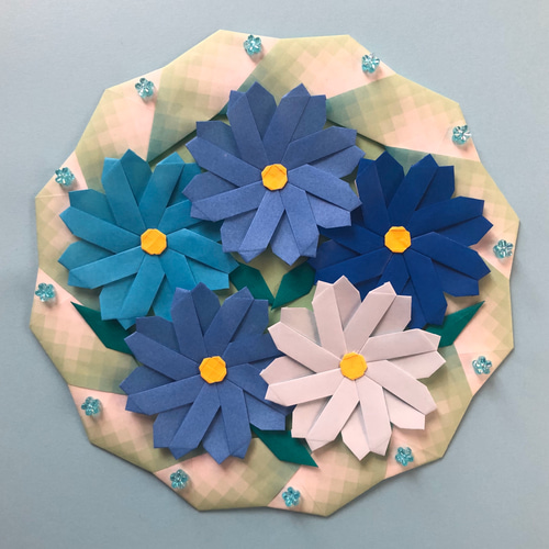 折り紙秋リース＊コスモス・ブルー リース ケロティ(只今、発送まで10