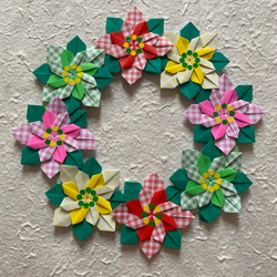 折り紙冬リース＊ポインセチア・チェック リース ケロティ(只今、発送