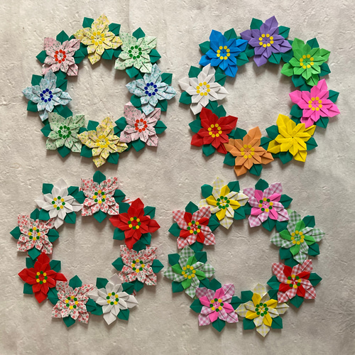 折り紙冬リース＊ポインセチア・チェック リース ケロティ(只今、発送