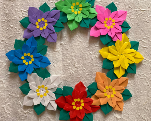 折り紙冬リース＊ポインセチア リース ケロティ(只今、発送まで10〜15