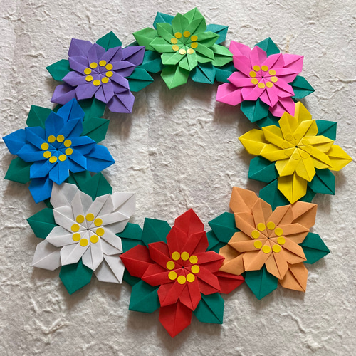 折り紙冬リース＊ポインセチア リース ケロティ(只今、発送まで10〜15