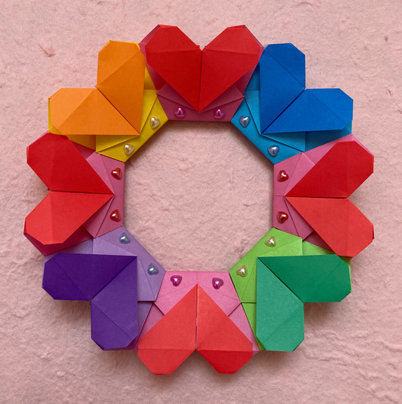 折り紙ハートリース＊5色ミックス リース ケロティ(只今、発送まで10
