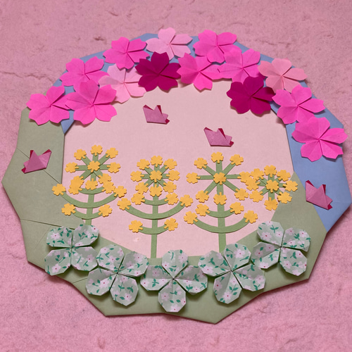 折り紙春リース＊さくらと菜の花 リース ケロティ(只今、発送まで10