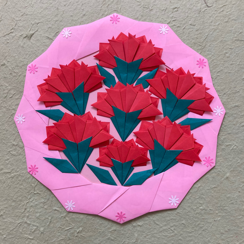 折り紙カーネーションリース＊レッド リース ケロティ(只今、発送まで