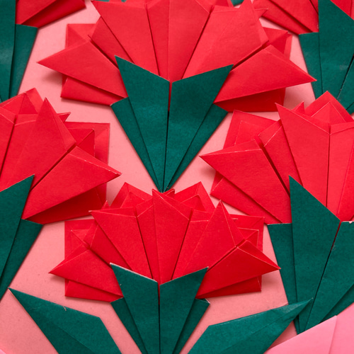 折り紙カーネーションリース＊レッド リース ケロティ(只今、発送まで