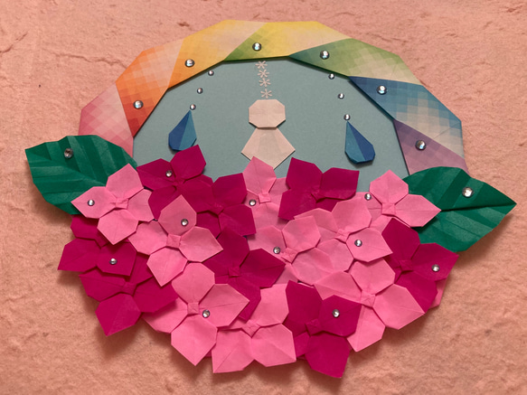 折り紙リース雨上がりの紫陽花＊ピンク 3枚目の画像
