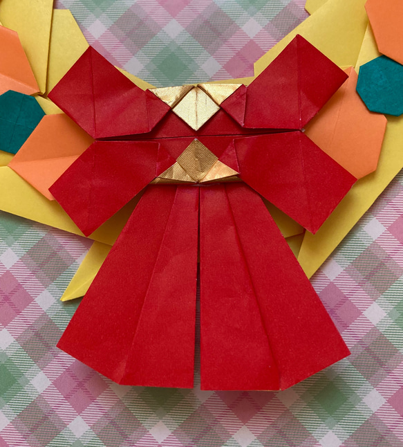 折り紙クリスマスリース＊ひいらぎとリボン・イエロー 4枚目の画像