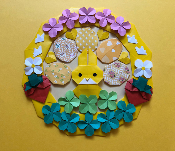 折り紙イースターリース＊黄色 リース ケロティ(只今、発送まで10〜15
