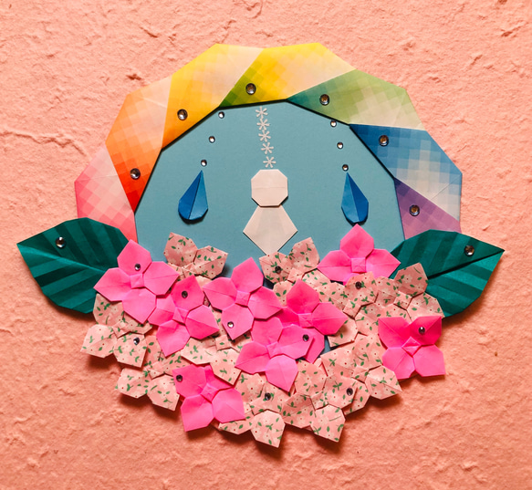 折り紙リース雨上がりの紫陽花＊小花ピンク 1枚目の画像