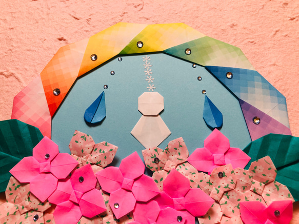 折り紙リース雨上がりの紫陽花＊小花ピンク 3枚目の画像