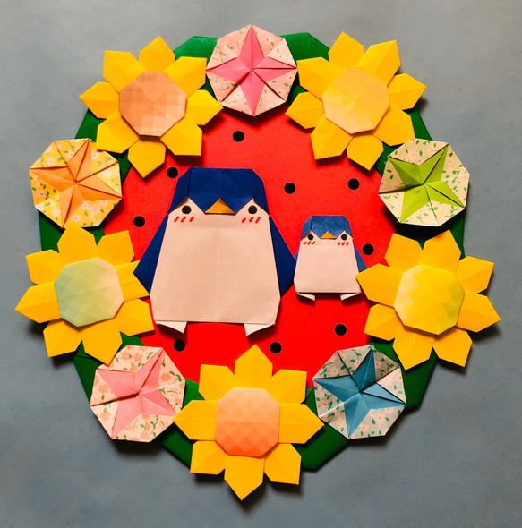夏の花の詰め合わせ 朝顔 向日葵 ていたし 折り紙 ハンドメイド 