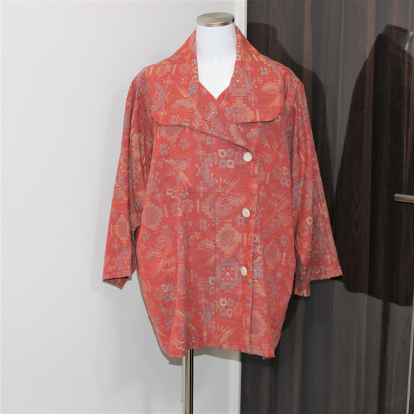 着物リメイク・ウールの着物から八分袖ドルマンスリーブコート 1枚目の画像