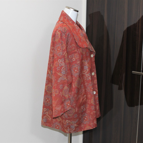 着物リメイク・ウールの着物から八分袖ドルマンスリーブコート 4枚目の画像