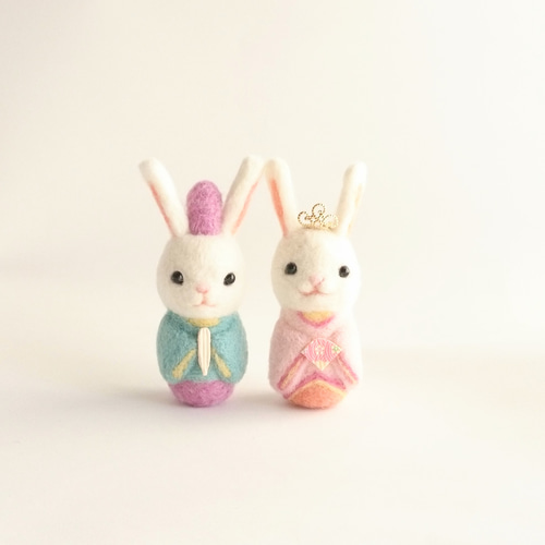 受注製作》うさぎ雛人形 羊毛フェルト ひな人形・雛飾り