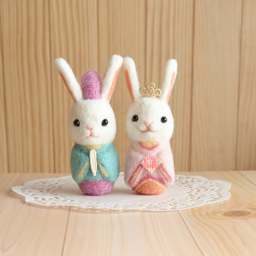 受注製作》うさぎ雛人形 羊毛フェルト ひな人形・雛飾り