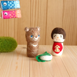 《受注製作》金太郎人形と熊 五月人形 羊毛フェルト 4枚目の画像