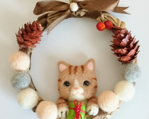 新品】ハンドメイド☆フェルト☆リース☆お正月☆縁起物☆招き猫