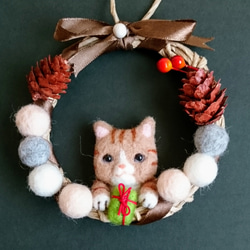 猫 クリスマスリース 羊毛フェルト 3枚目の画像
