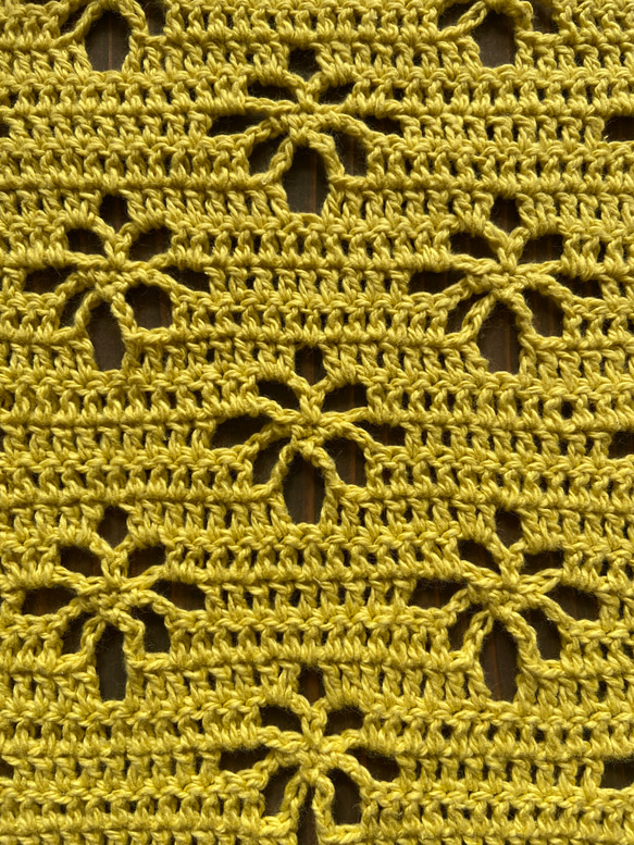 手編みコットンマフラー(イエロー) 10枚目の画像