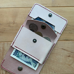 本革　ミニ財布(藍染め) 赤ステッチ　折りたたみ財布 4枚目の画像