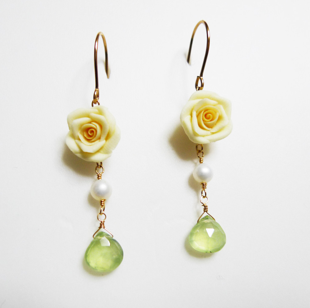 ◆ K14GF　小さな薔薇のシャーベットカラーピアス