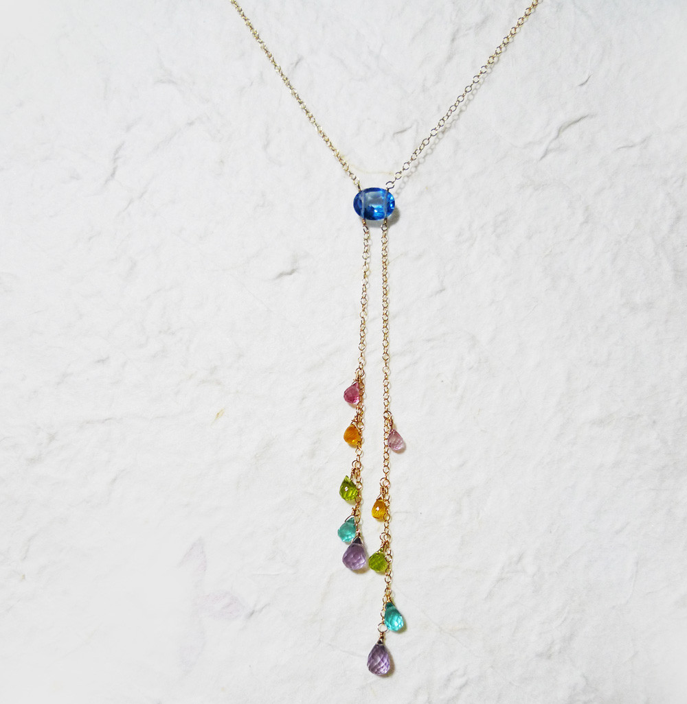 K14GF　パステルカラーGemのフリンジネックレス 〜 Stormy 5 〜