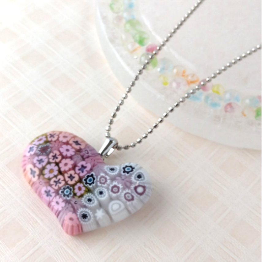 【ベネチアンガラス】ハートペンダント（ピンク）