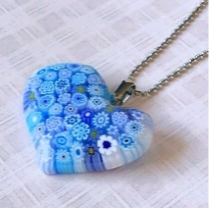【ベネチアンガラス】ハートペンダント（ライトブルー）
