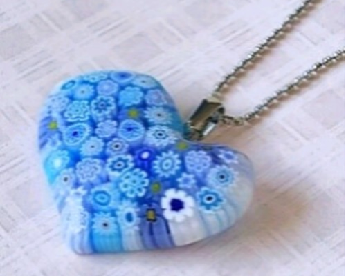 【K18】Genio & Brevetti ベネチアンガラス ハートペンダント ベネチアンガラス】ハートペンダント（ライトブルー