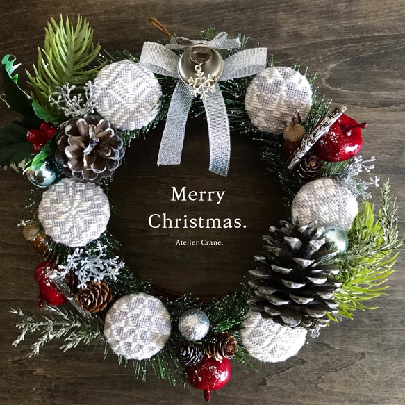 清楚 こぎん刺し クリスマスリース 【白×グレー】 こぎんリース リース