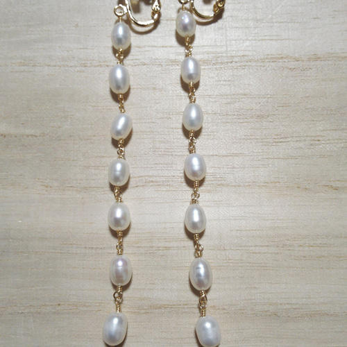 ★専用です　14kgf  淡水ライスパールのロングピアス 淡水パール】14kgf ライスパールのロングピアス/イヤリング ピアス